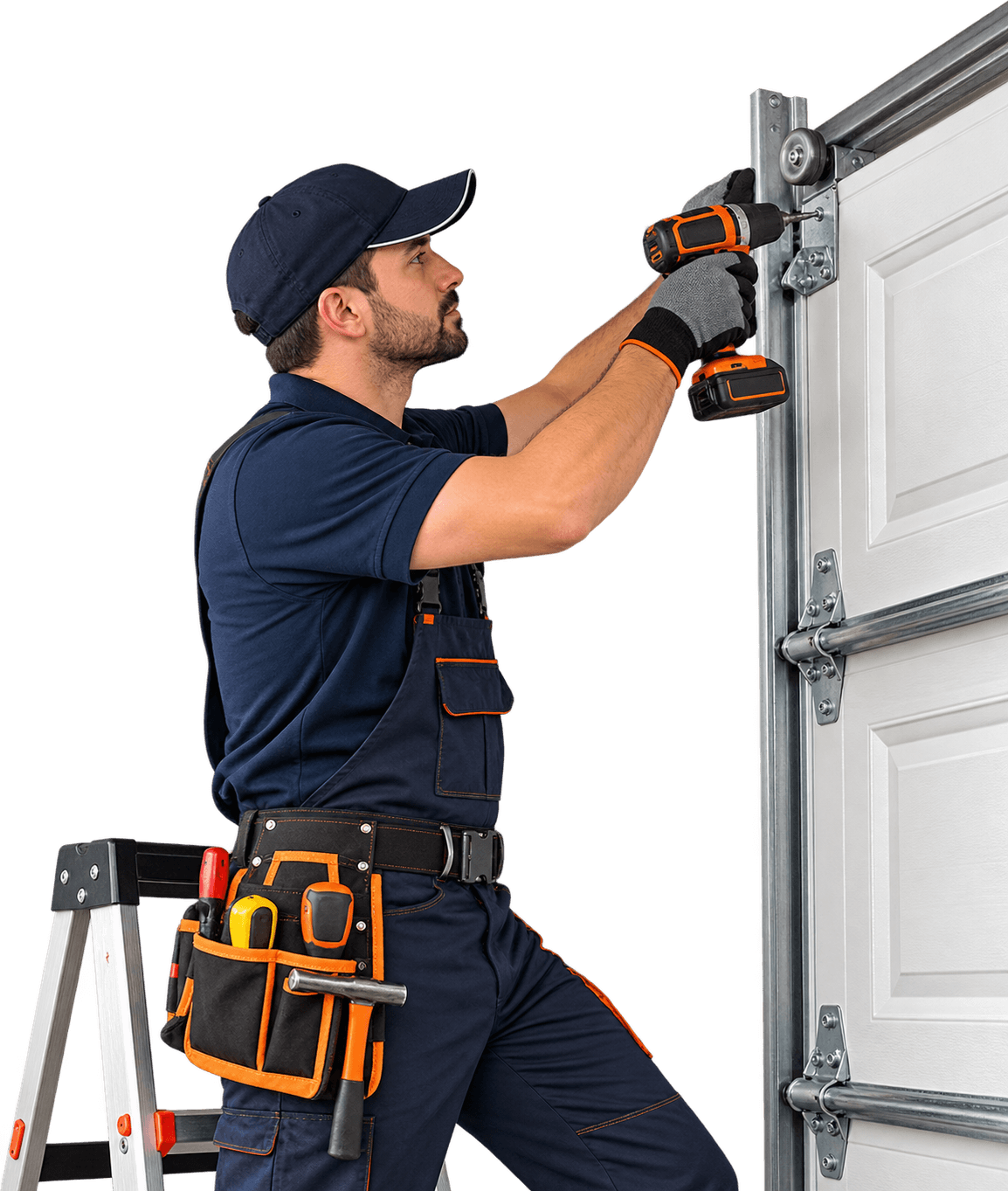 Garage door installation technician installing a new garage door in Allen TX