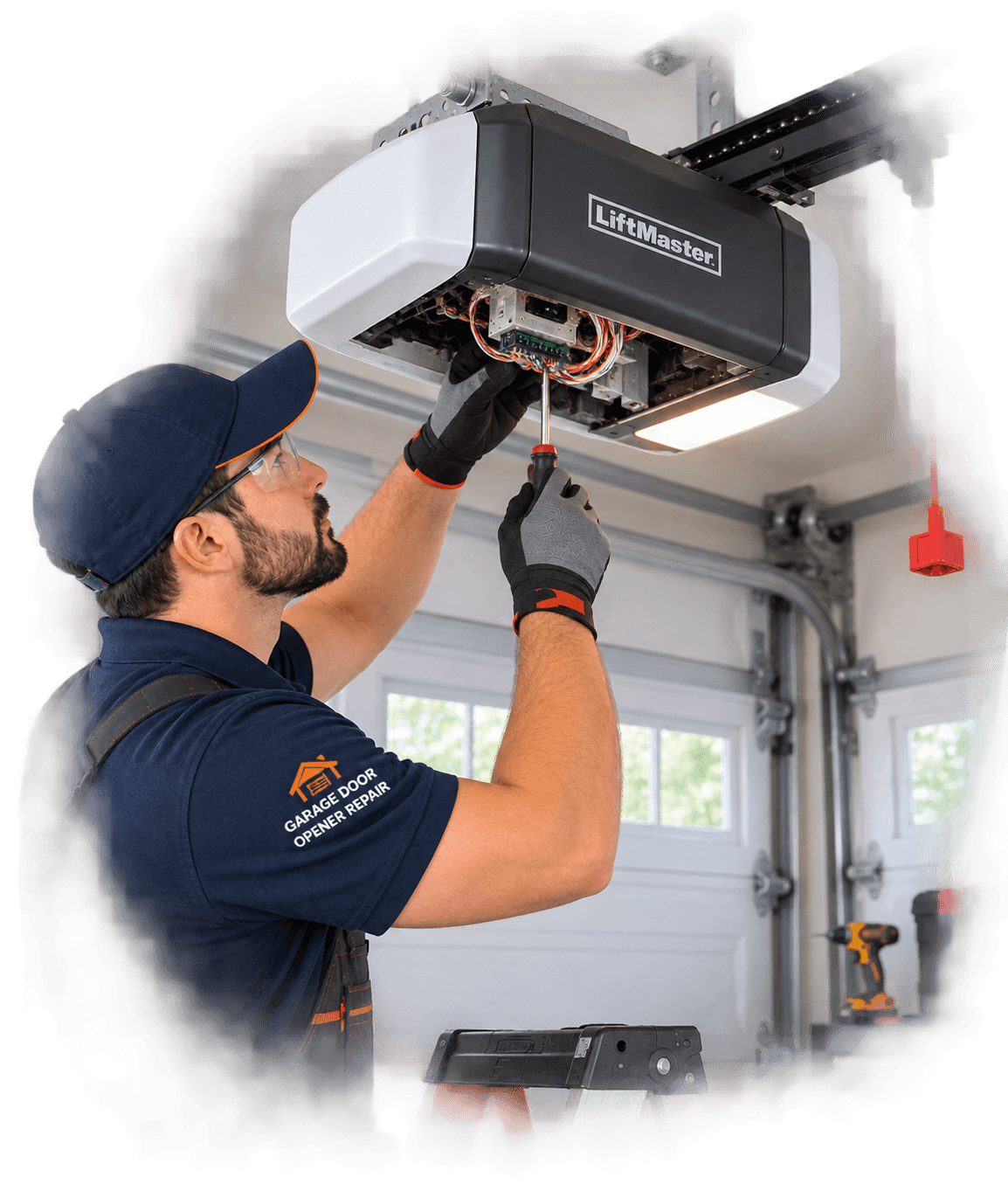 Garage door opener repair technician servicing an opener in Allen TX