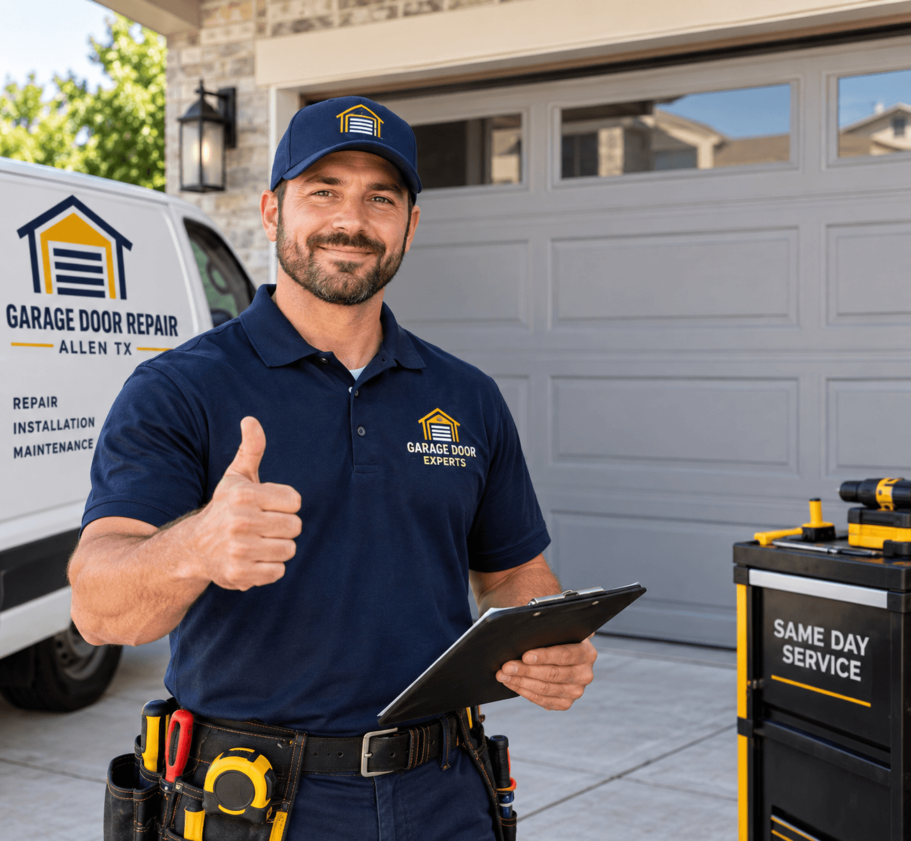 Garage door repair technician serving customers in Allen Texas