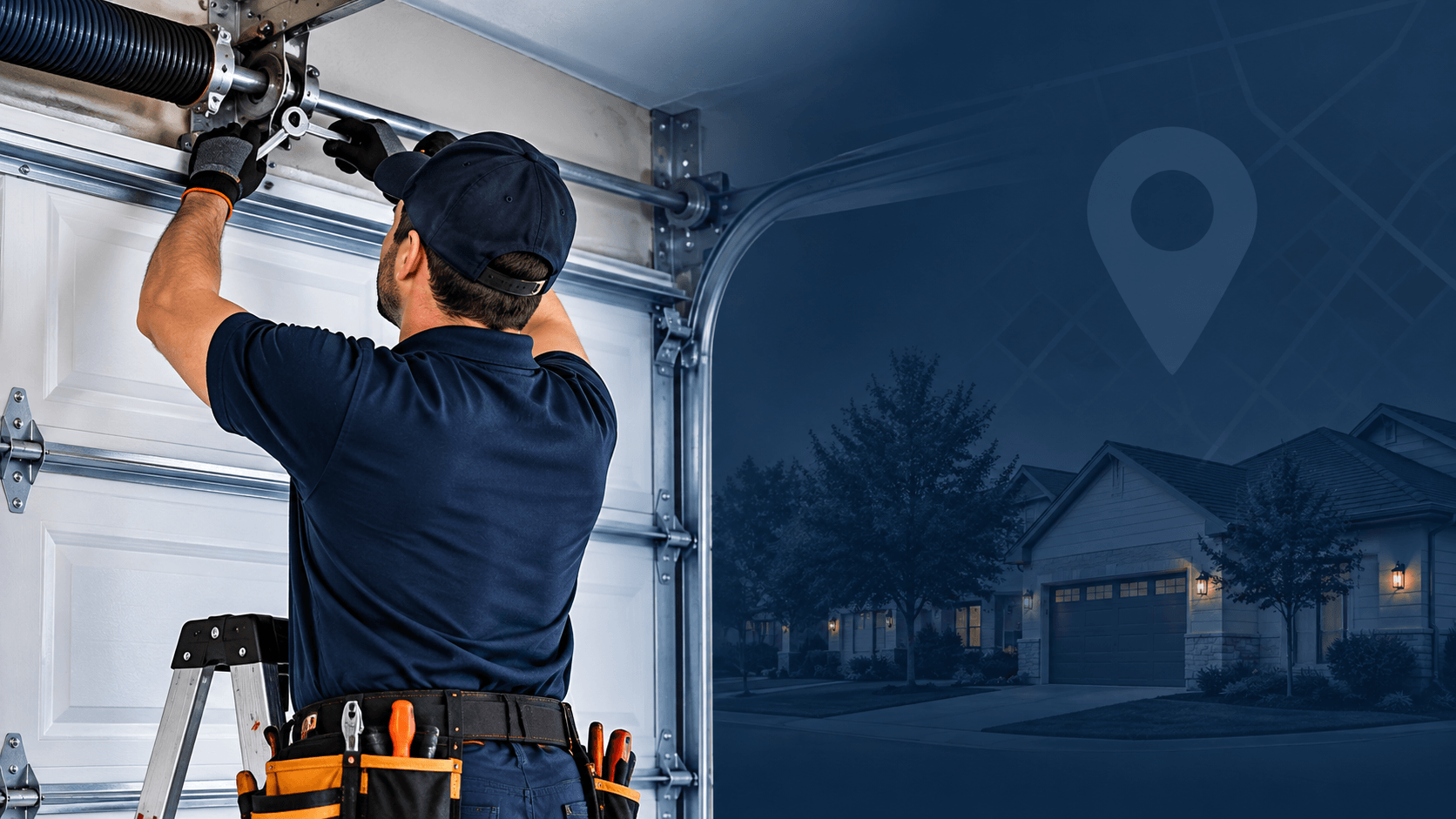 Garage door repair technician servicing a garage door in Allen TX