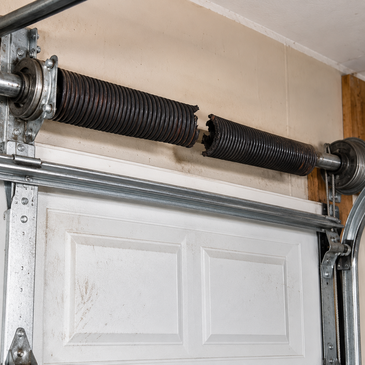 Damaged garage door spring before repair in Allen TX