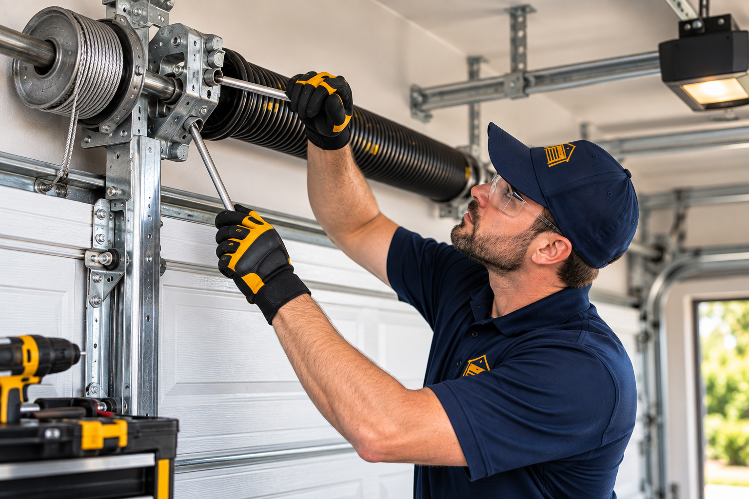 Garage door spring repair project in Allen Texas
