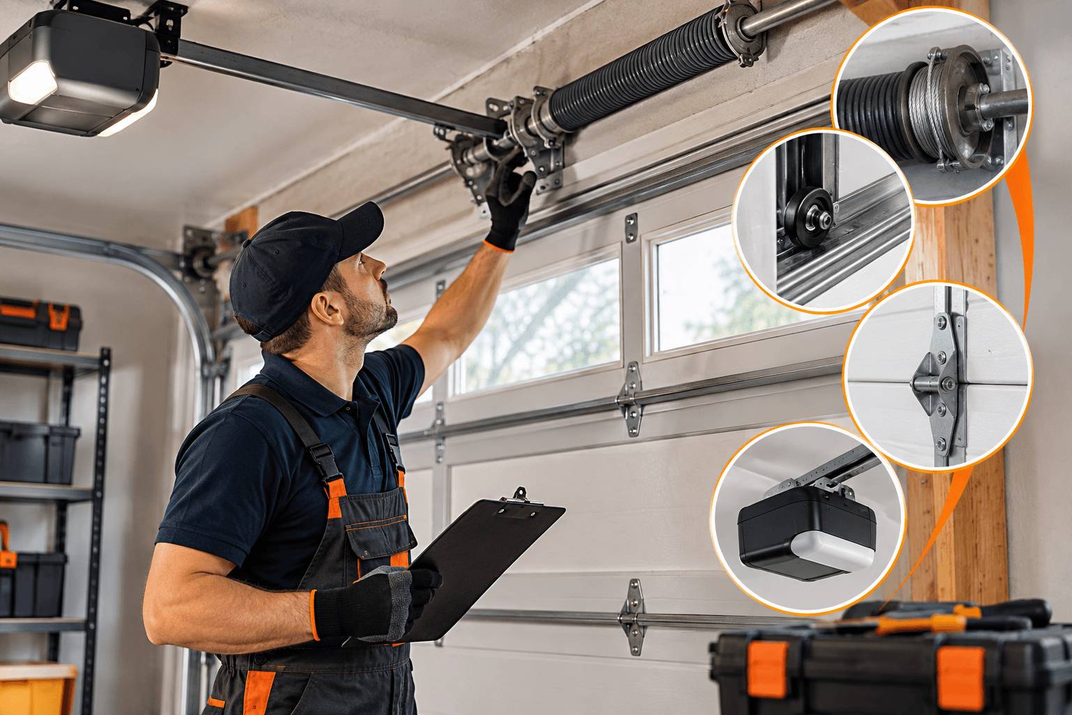 Garage door technician performing a careful system evaluation in Allen TX