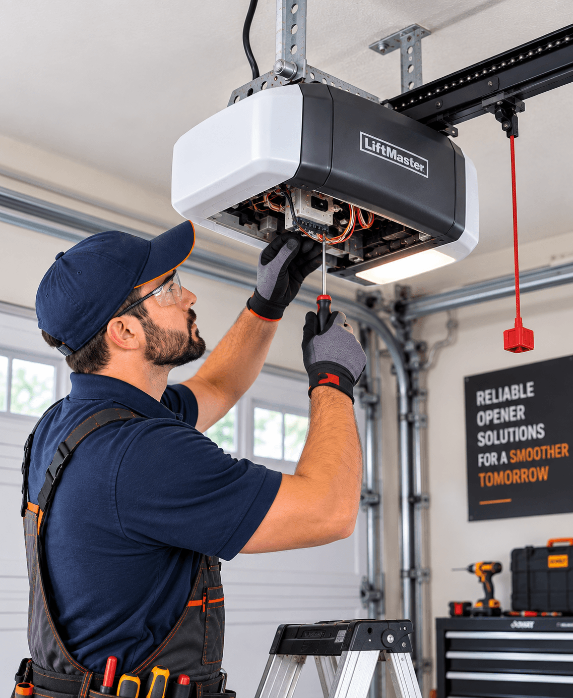 Technician providing garage door opener repair service in Allen TX